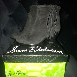 Sam Edelman Louie Black Suede Fringe Booties
